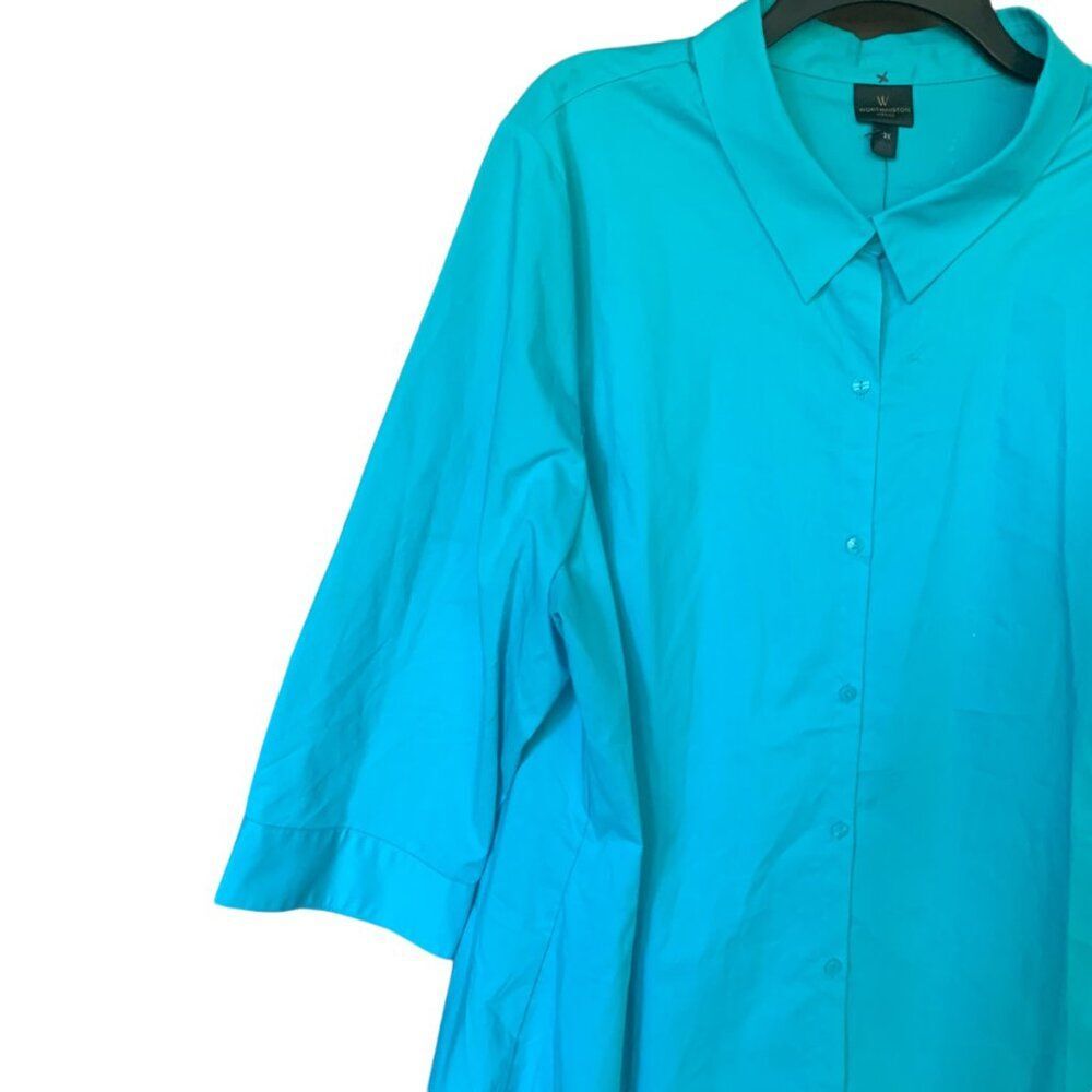 Worthington Blue Collared Spandex Stretch Button Down Shirt 3/4 Sleeve Sz 3X - Picture 4 of 13
